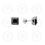 Silver Black Square Princess Cut CZ Stud Earrings 5x5 (ST-1018-5)