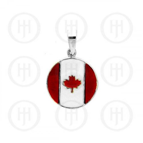 Silver Circular Canadian Flag Pendant (P-1086)