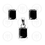 Silver CZ Stud Earrings Set, Black (PS-1008-B)