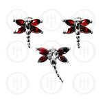 Silver Dragon Fly Earrings Pendant Set Garnet(PS-1023-G)
