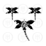 Silver Dragon Fly Earrings Pendant Set Black (PS-1023-B)