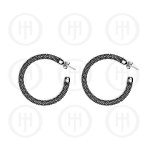 Silver Fancy Italian Rhodium Plated Tri-Colour Hoop Earrings, Black  (HP-MB-1033-B)