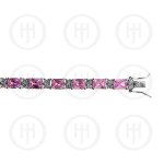 Silver Rhodium Plated Pink CZ Emerald Cut Tennis Bracelet (BR-CZ-120-P)
