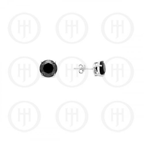 Silver Round Black CZ Stud Earrings 4mm (ST-1017-4)