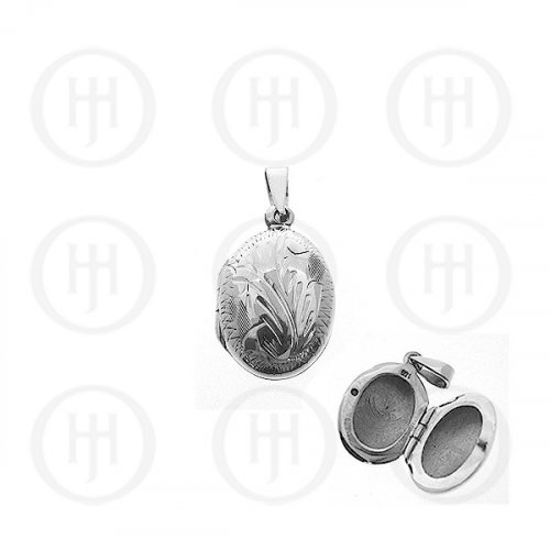 Domed Sterling Silver Engraved Oval Locket Pendant (LOC-OE-1005)