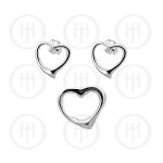 Silver Plain Dangle Earrings Heart Pendant Set (PS-1005)