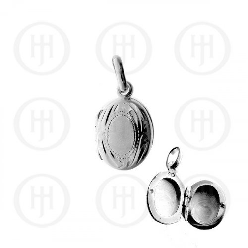 Silver Engraved Mini Oval Locket 13mm x 10mm (LOC-OE-1057)