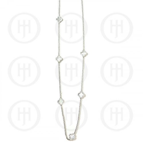 Silver Rhodium Plated CZ Vancleef Necklace, White (N-1031-W)