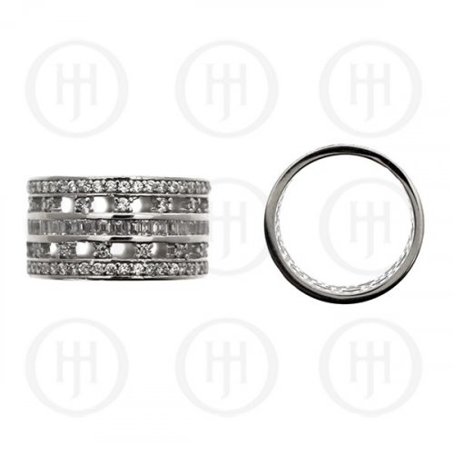 Silver Rhodium Plated 3 Bar CZ Band Ring (R-1251)