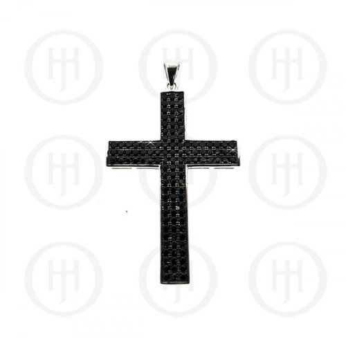 Silver Black CZ Religious Cross Pendant (CR-1043-B)