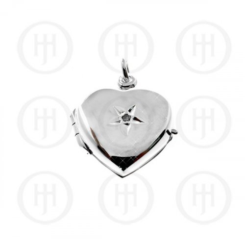 Sterling Silver Plain Heart Locket with Real Diamond (LOC-HE-1082)