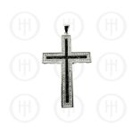 Silver Micro Pave Black & White CZ Religious Cross Pendant (CR-1050-B)
