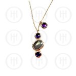 Silver Plain Gold Plated Amethyst and Peridot Stone Necklace (N-1093-LAB)