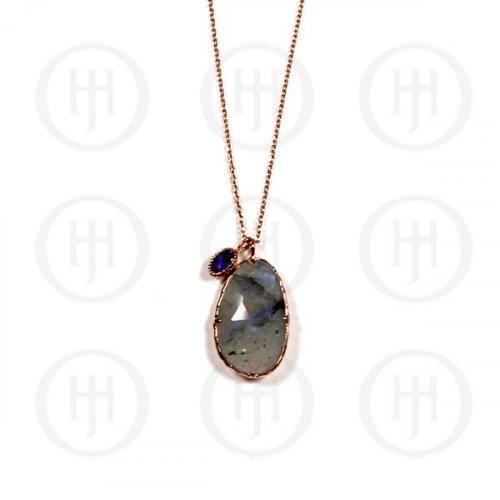 Silver Plain Rose Gold Plated Clear Stone Necklace (N-1097-LAB)