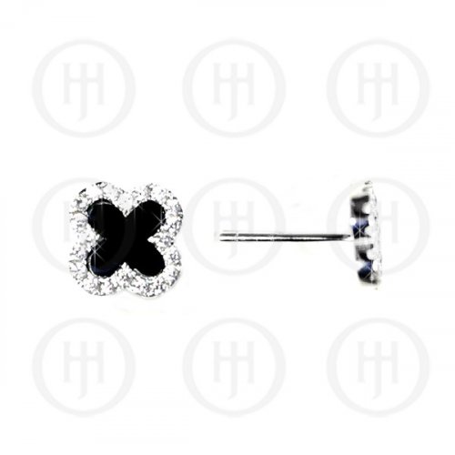 Sterling Silver Designer Inspired Vân Cleef Black Stud Earrings (ST-1072-B)