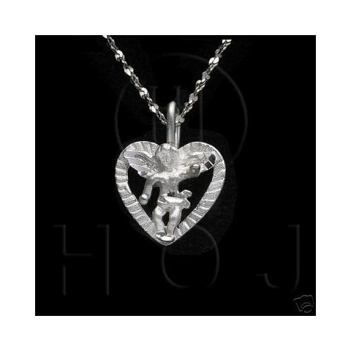 Silver Diamond Cut Religious Charm Heart Angel (C4421)
