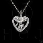 Silver Diamond Cut Religious Charm Heart Angel (C4421)
