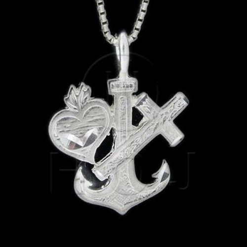 Silver Diamond Cut Religious Charm Cross, Heart, and Anchor (JB414)