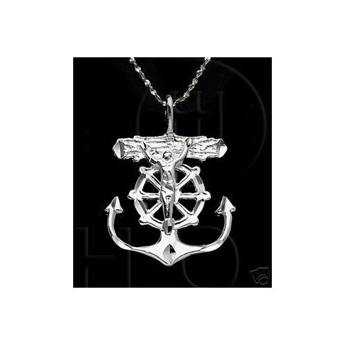 Silver Diamond Cut Religious Charm Anchor Cross (JB371)