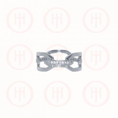 Silver Rhodium Plated CZ Link Ring (R-1298)
