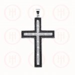 Silver CZ White & Black Micro Pave Religious Cross Pendant (CR-1050-W)
