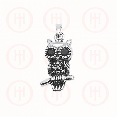 Sterling Silver and Black CZ Owl Pendant (P-1196)