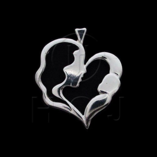 Silver Diamond Cut Heart Charm Mom Baby (C4535P)