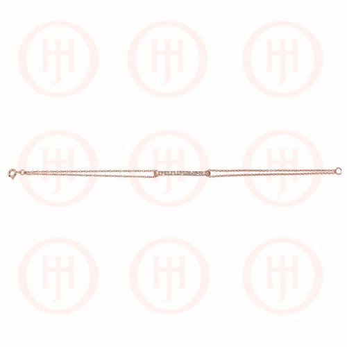 Silver Rose Gold Plated Curved CZ Bar Bracelet (BR-1130-R)