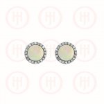 Silver Rhodium Plated Round CZ Vancleef Stud Earrings, White (ST-1103-W)