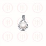 Silver Rhodium Plated Pearl in Raindrop CZ Pendant (P-1251)