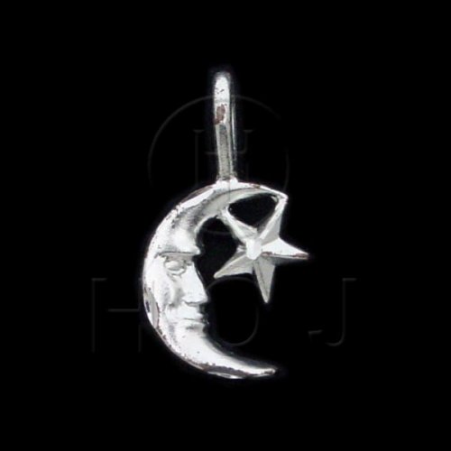 Silver Diamond Cut Charm Moon and Star (JB392)