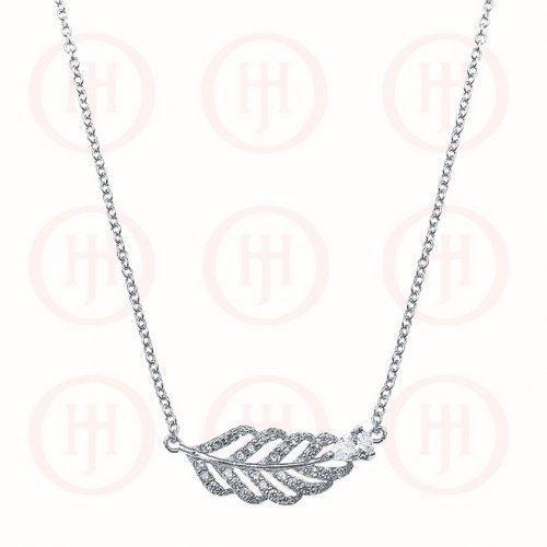 Sterling Silver CZ Feather Necklace (N-1039)