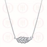 Sterling Silver CZ Feather Necklace (N-1039)