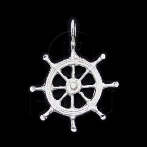 Silver Diamond Cut Nautical Charm Ship Wheel (JB447)
