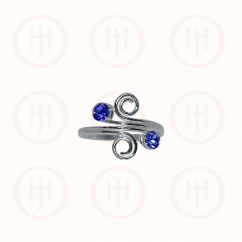 Silver CZ Crystal Toe Ring, Sapphire (TR-1009-S)