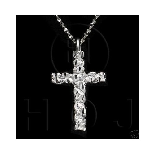 Silver Diamond Cut Religious Charm Cross (C1190)