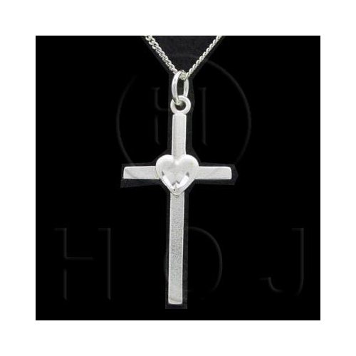 Silver Diamond Cut Religious Charm Heart Cross (C4754)