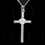 Silver Diamond Cut Religious Charm Heart Cross (C4754)