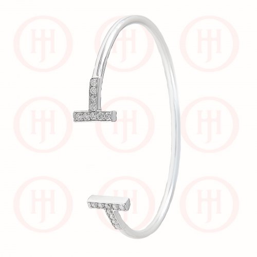 Silver CZ Tiffany Inspired, Assorted T Cuff Bangle (IB-1046)
