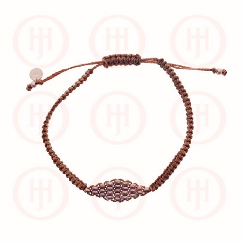 Silver Rose Colour Plated Beads Brown Rope Bracelet Inspired by LinksofLondon (BR-1176-R)