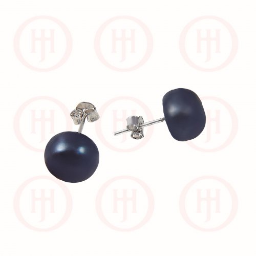 Silver Plain Stud Earrings Pearl 6mm, black (ST-1054-6)
