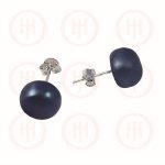 Silver Plain Stud Earrings Pearl ~12mm, black (ST-1054-12)