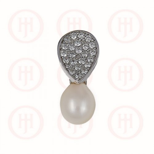 Silver CZ Raindrop with Pearl Pendant (P-1257)