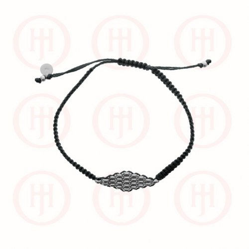 Silver Beads Black Rope Bracelet Inspired by LinksofLondon (BR-1176)