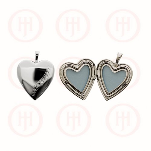 Silver Plain Heart Locket with CZ (LOC-HE-1065)