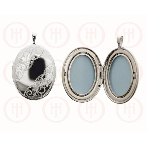 Silver Diagonal Double Swirled Engraved Oval Locket (LOC-OE-1067)