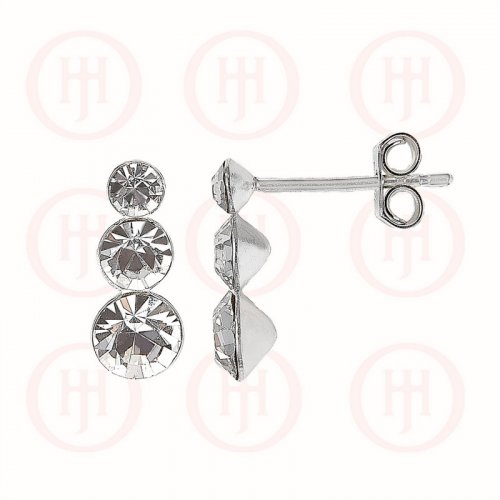 Silver Triple Round CZ Stud Earrings (ER-1127)