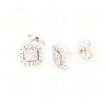 Silver Square CZ Halo Stud Earrings (ST-1107)