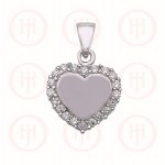 Silver CZ Edged Heart Pendant (P-1296)