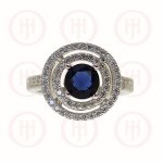 Silver Double Halo & CZ Sapphire Band Ring (R-1263-S)